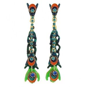 Lunch At The Ritz peacock feather enamel earrings